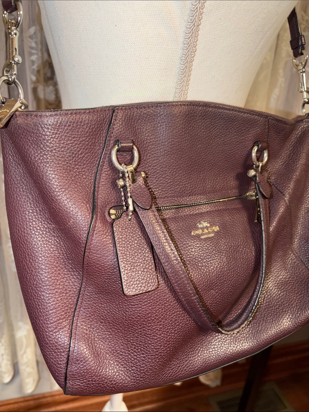Coach Pebbled Leather Shoulder Bag in Burgundy - Picture 2 of 8